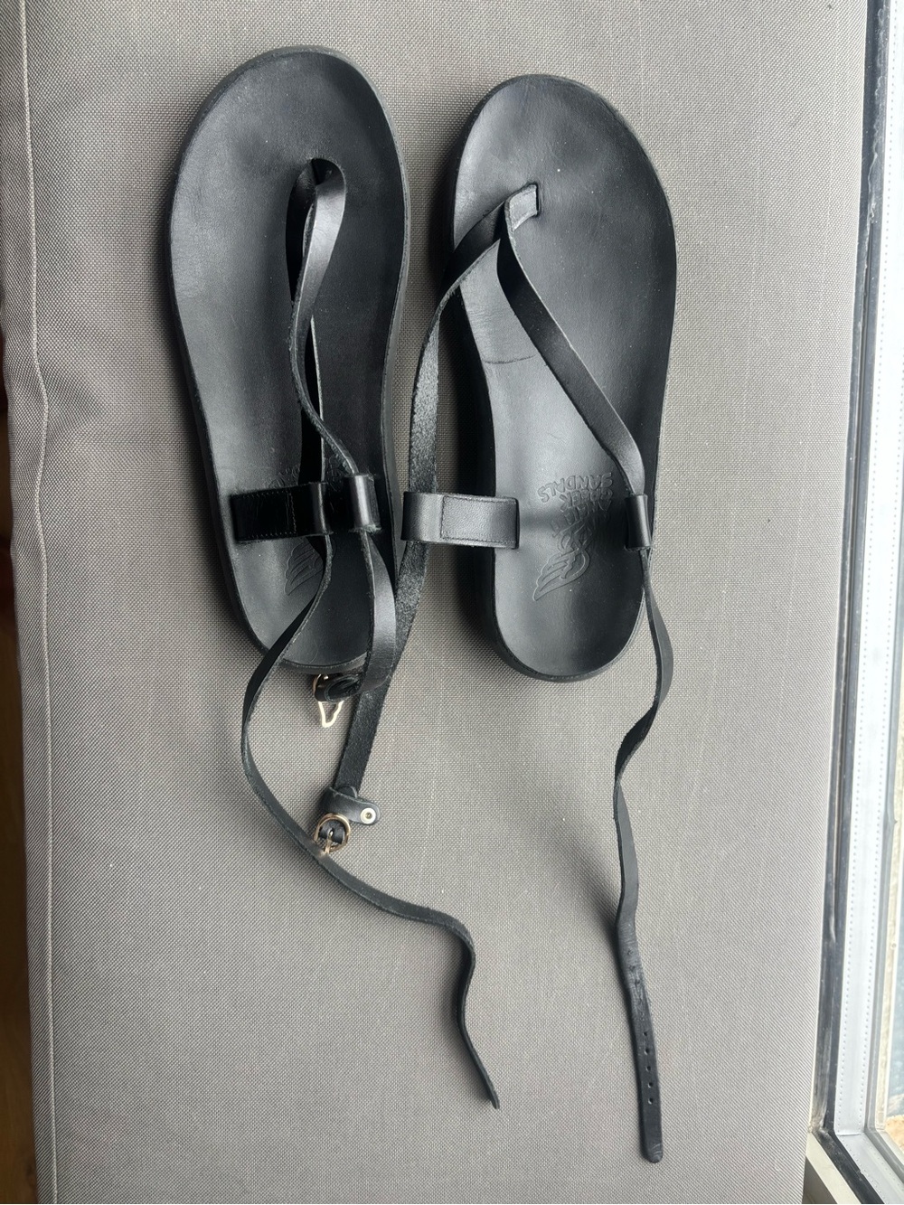 Ancient Greek Sandals Black Flat Strappy Sandals